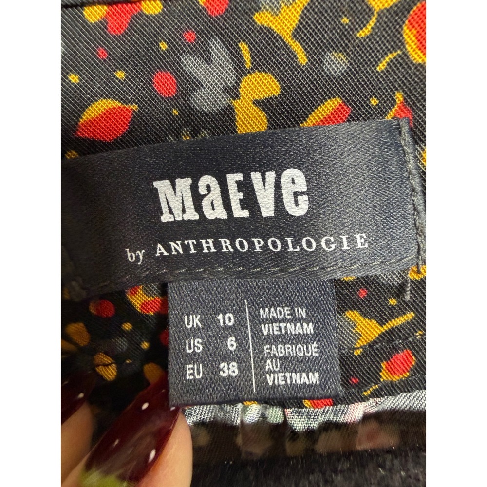 Maeve Anthropologie Mixed Floral Button Front Mini Dress Black Long Sleeve Sz 6 - Picture 2 of 9